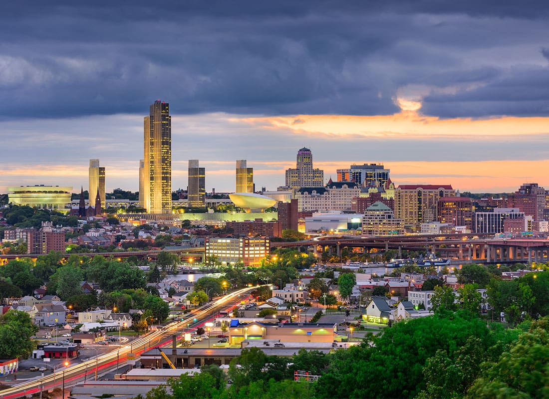 Albany, NY - Beautiful View of Albany, New York, USA Skyline as the Sun Sets